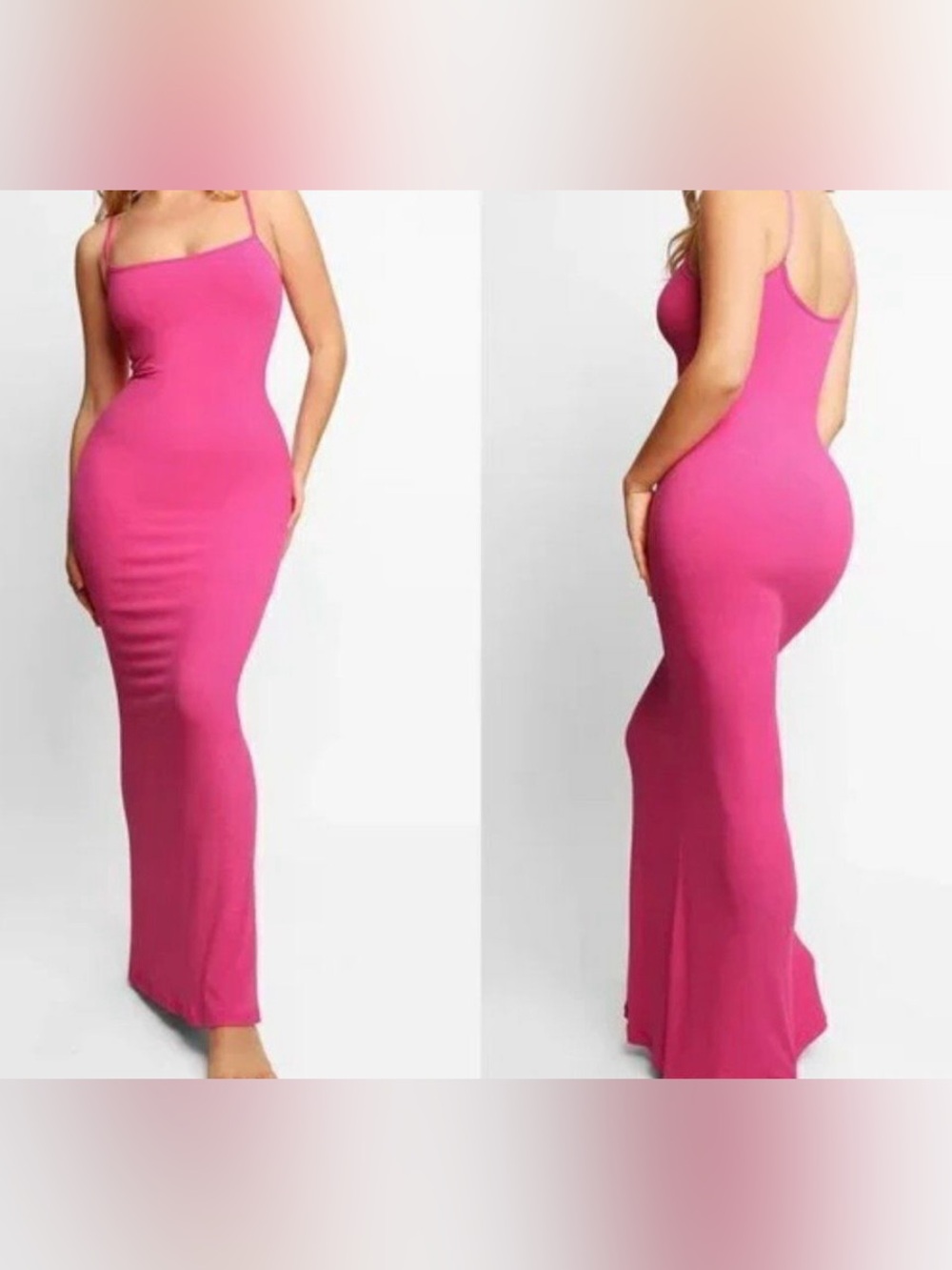 Popilush Hot Pink Maxi Bodycon Ribbed Slip Dress with Spaghetti Straps Sz:M NWT